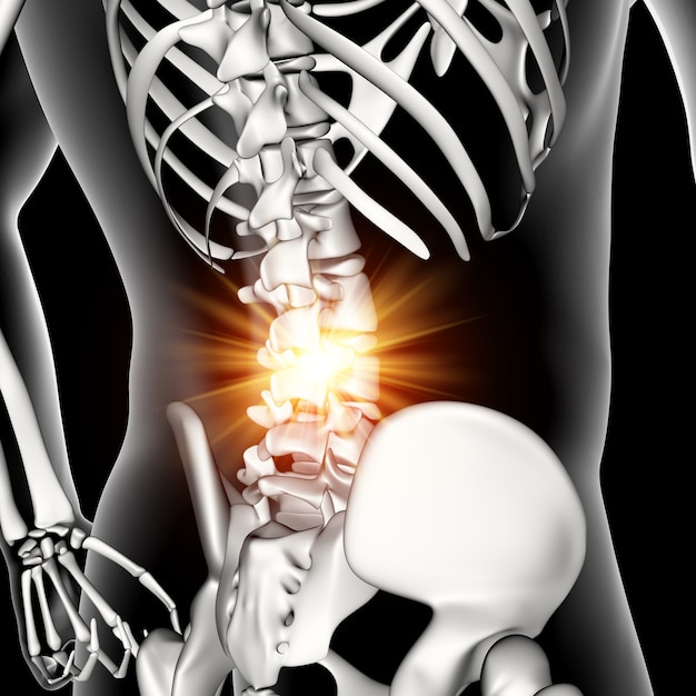 3D męskiej postaci medycznej z podświetlonym dolnym kręgosłupem