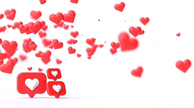3d miłość jak serce ikona powiadomienia w mediach społecznościowych na białym kolorze ściany renderowania 3D