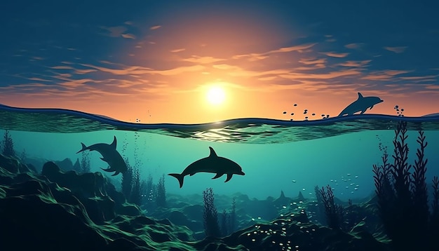 3D minimalistyczny plakat z obrazem spokojnej sceny oceanu