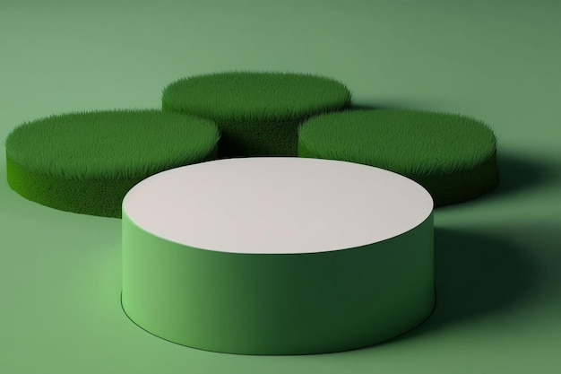 3d minimalna ilustracja podium koło z zieloną trawą na tle produktu