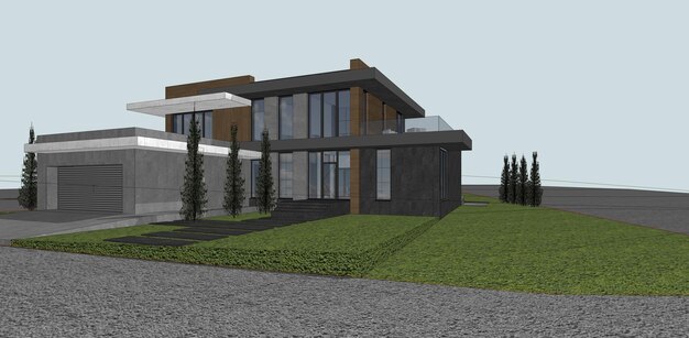 Zdjęcie 3d model nowoczesnego domu 3d dom na białym tle współczesna architektura projekt domu