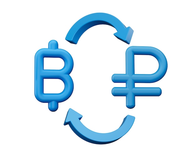 3d niebieski baht i rubel Symbol ikony ze strzałkami wymiany pieniędzy na białym tle ilustracja 3d
