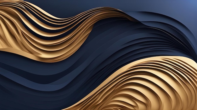 3D nowoczesna fala krzywa abstrakcyjna prezentacja tła Luksusowe tło wycięte z papieru Dekoracja abstrakcyjna złoty wzór gradienty półtonów Ciemnoniebieskie tło