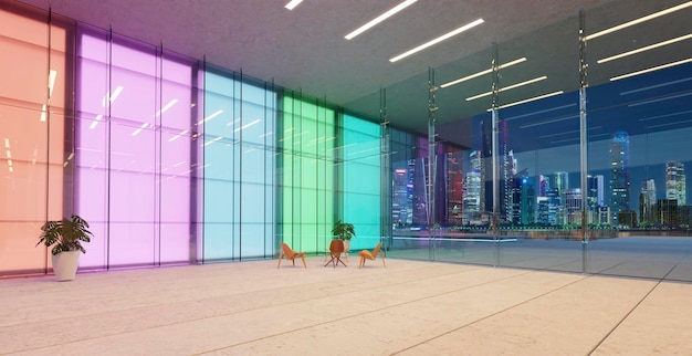 3d Nowoczesne kolorowe ściany ze szkła gradientowego lobby poczekalnia