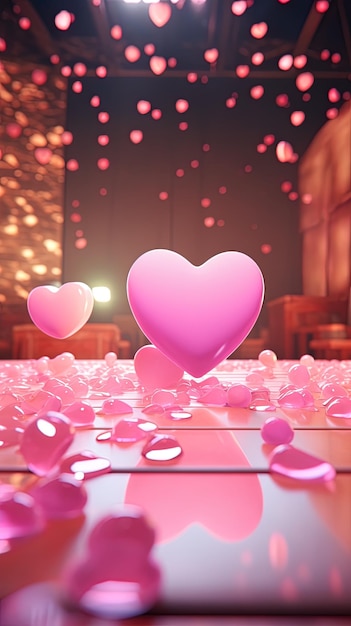 Zdjęcie 3d obraz serca z różowym sercem na podłodze.