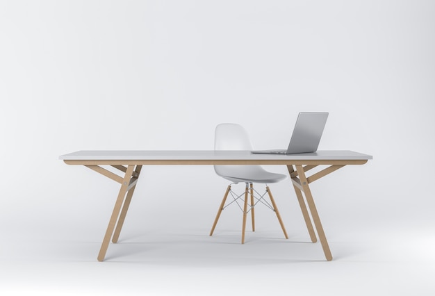3D odpłacają się studio z biurkiem, krzesłem i laptopem ,.