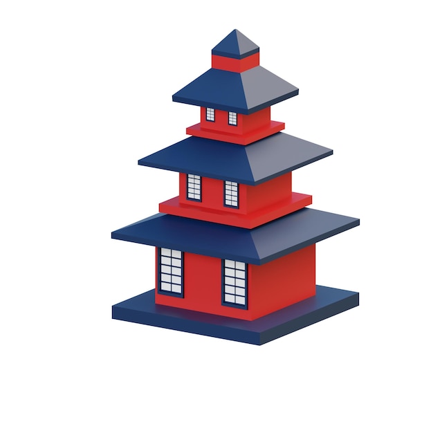 Zdjęcie 3d pagoda izolowana ikona ilustracja renderowania
