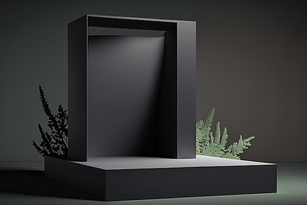 3D Pastel Black Podium Wyświetl charakter drewniany stojak Tło dla produktów Generative ai