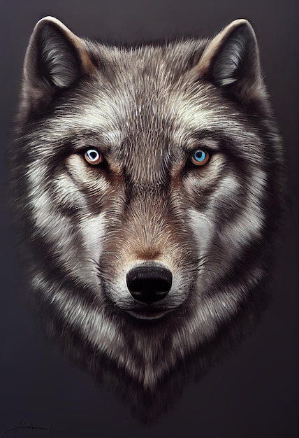 3d piękny portret szarego wilka