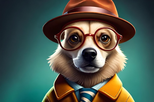 3D pies kreskówka na sobie ubrania okulary kapelusz i kurtka pies dzień koncepcja