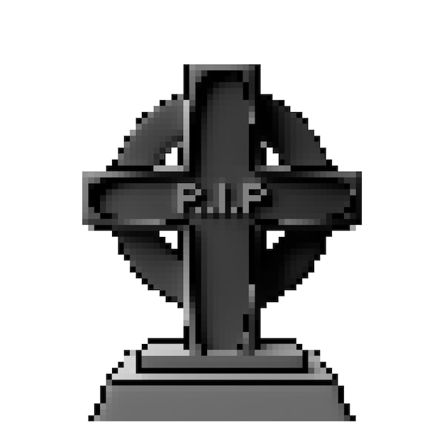 3d piksel straszny nagrobek z krzyżem dekoracyjnym ornamentem halloween projekt motyw ikona kreskówka