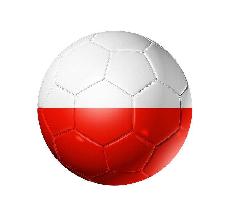 Zdjęcie 3d piłka z flagą drużyny polski. odosobniony