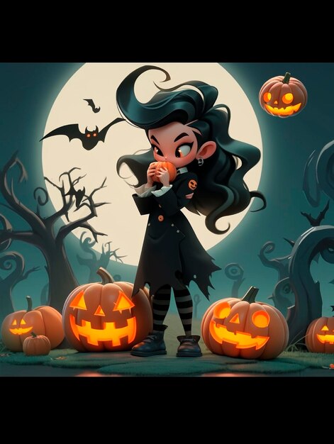 3d pixar girl vampire halloween z dynią