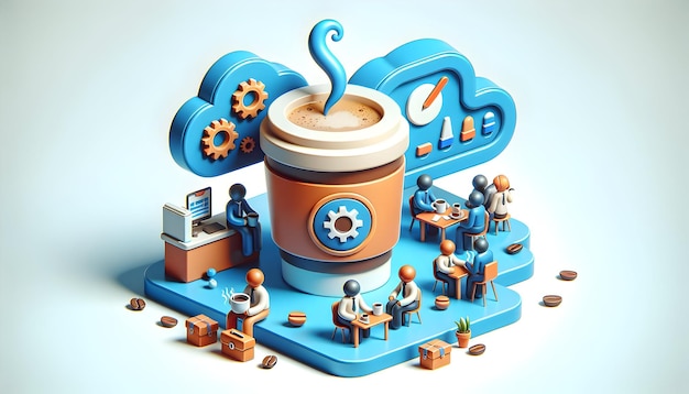 3d płaska ikona jako Coffee Break Pokazując społeczny aspekt przerw biurowych w biznesie Koncepcja offi