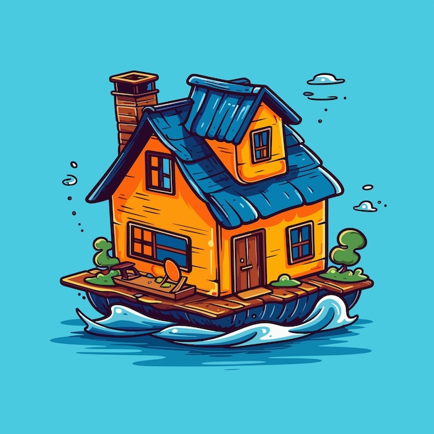 3d pływający dom ilustracja wektorowa piękny kreskówka dom ilustracji drewniany dom wektor