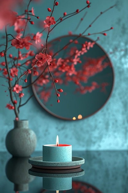 3D pocztówka z minimalistyczną świecą i lustrem Nowruz