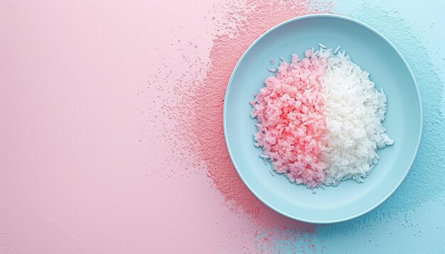 Zdjęcie 3d pocztówka z minimalistycznym przedstawieniem talerza zawierającego holi kumkum i ryż