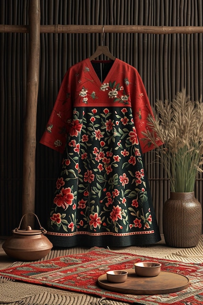 Zdjęcie 3d pocztówka z minimalistycznymi tradycyjnymi kostiumami i tkaninami