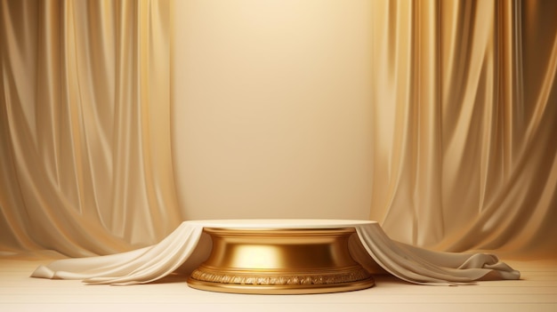 3D podium beżowe tło jedwabna tkanina luksusowa scena wystawowa Makieta platformy w kolorze beżowego złota