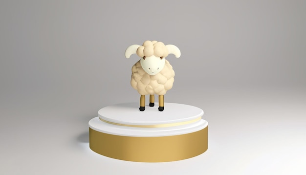 3D Podium produktu Wyświetlanie eidaladha mubarak z uroczym kozim zwierzęcym białym tłem