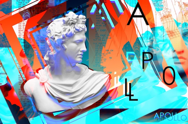 3d portret Apolla z efektem usterki w stylu Cyberpunk