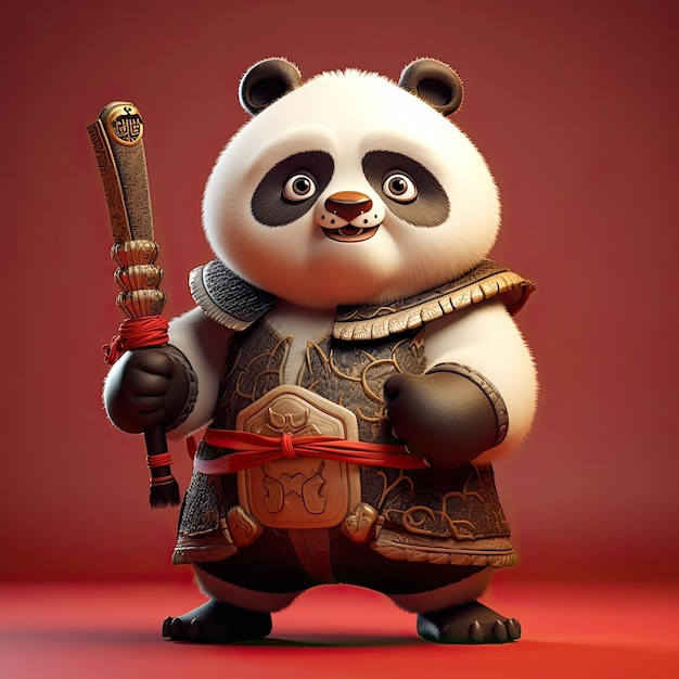 3D postać z kreskówek Słodki szczęśliwy samuraj panda