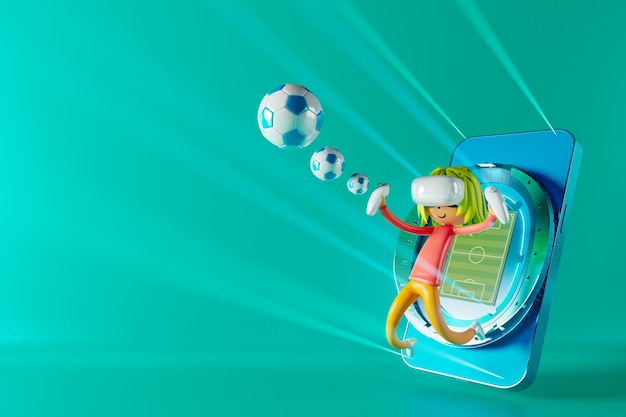 3D postać z kreskówki chłopiec w akcji sportowej