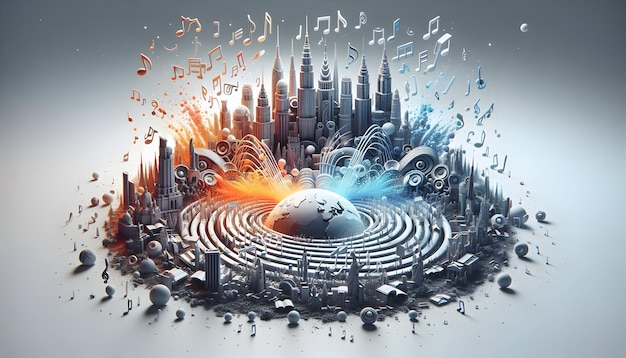 Zdjęcie 3d poster symphony of sights muzyczna podróż przez kultowe zabytki na całym świecie