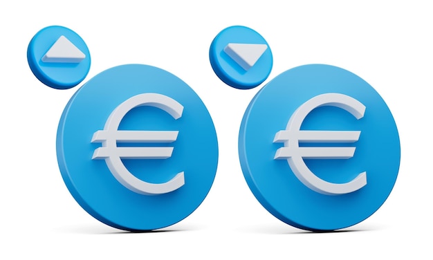 3d prosta niebieska moneta euro zwiększa spadek ikona izolowana na białym tle ilustracja 3d
