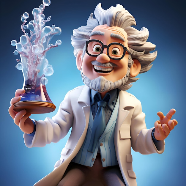 3D przedstawia naukowca z kolbą w ręku