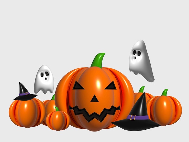 3D-pumpkin ghost witch hat halloween tło