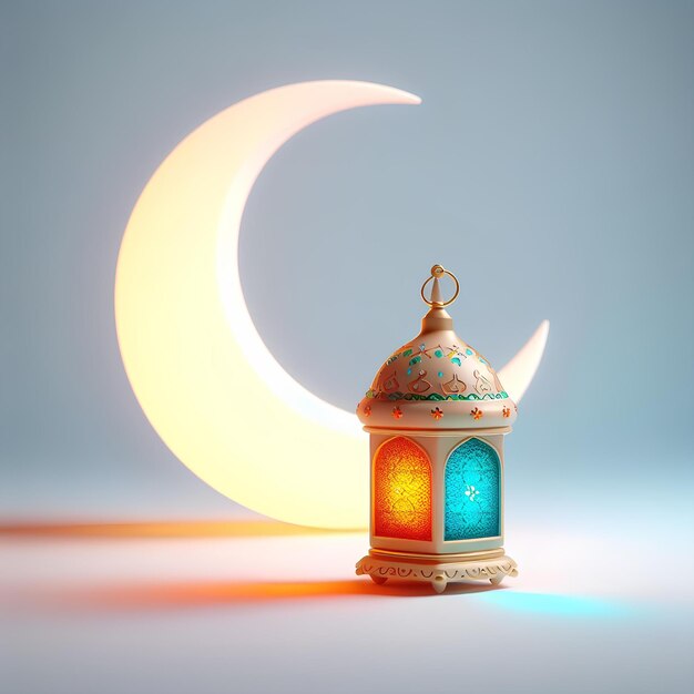 3d Ramadan latarnia i półksiężyc islamskie tło dla islamskich uroczystości świątecznych