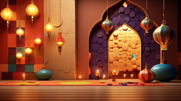 3D Ramadan tło pixar jasne kolory Generatywne ai