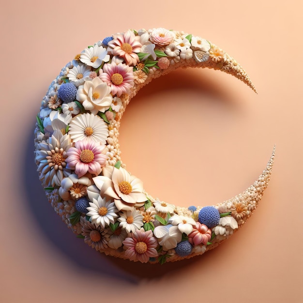 3D realistyczny półksiężyc wykonany z pięknych kwiatów z izolowanym tematem ramadanu