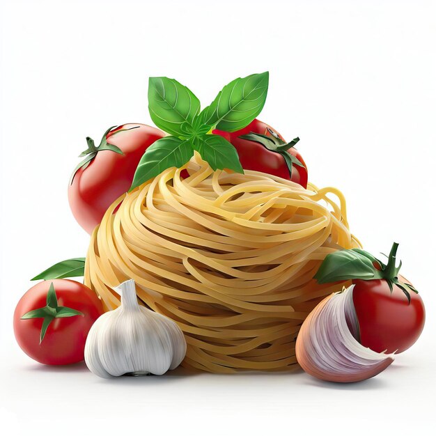 3D realistyczny render zdjęć z strun spaghetti z warzywami