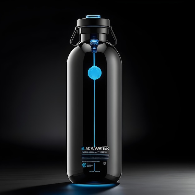 Zdjęcie 3d realistyczny, szczegółowy makiety czarnej butelki sportowej