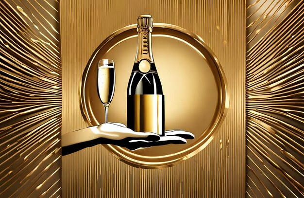 Zdjęcie 3d ręce trzymające wino, szampana i kieliszki z luksusowym tłem