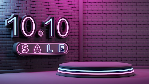 3d render 10.10 sprzedaż podium promocja produktu z neonowym światłem