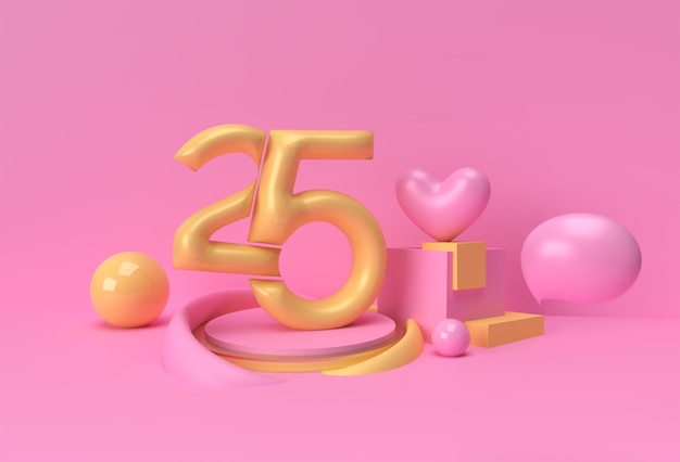 3d render 25% z Hearts Walentynki projekt transparentu plakatu.