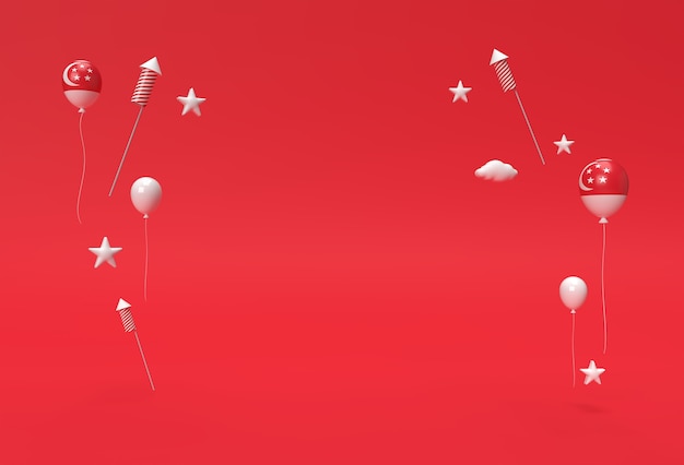 3d Render 9. Dzień Niepodległości Singapuru Banner Flaga Singapuru Balon.