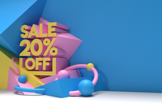 3d Render Abstrakcja 20% Wyprzedaż Zniżki Banner 3d Ilustracja Projektu.