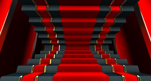 3D render abstrakcyjnego czerwonego tła schodów