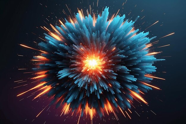 Zdjęcie 3d render abstrakcyjnego efektu zoomu z wybuchającymi cząstkami technologicznego tła