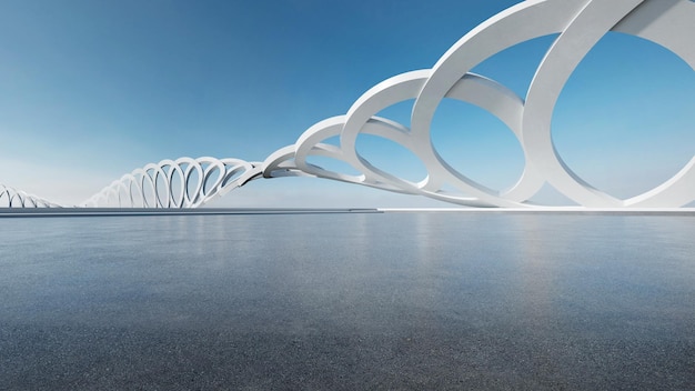 Zdjęcie 3d render abstrakcyjnej architektury futurystycznej z pustą betonową podłogą scena prezentacji samochodu