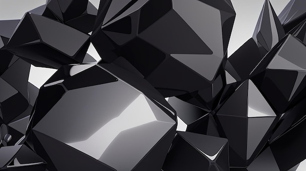 3d render abstrakcyjny czarny kryształ tło fasetowana tekstura makro panorama szerokie panoramiczne tło