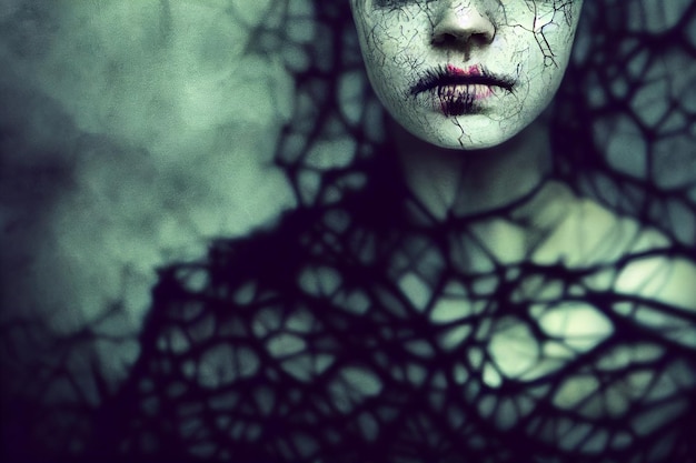 Zdjęcie 3d render abstrakcyjny upiorny portret złamanej twarzy zagubionych dusz na halloween 3d ilustracji