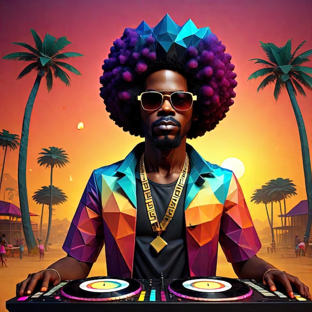 3d render afroamerykańskiego mężczyzny z płytą winylową na scenie afrykański amerykański DJ w nocnym klubie