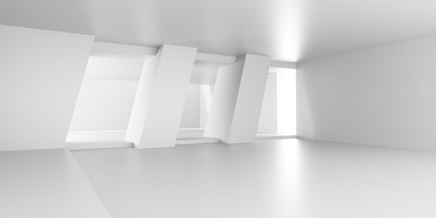 3d render białego pustego betonowego pokoju z oświetleniem i cieniem na ścianie Współczesny projekt architektury