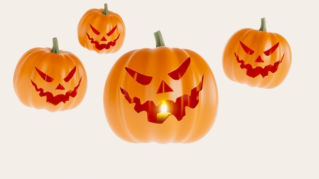 3D render czterech pomarańczowych dyni halloween na białym tle koncepcja halloween