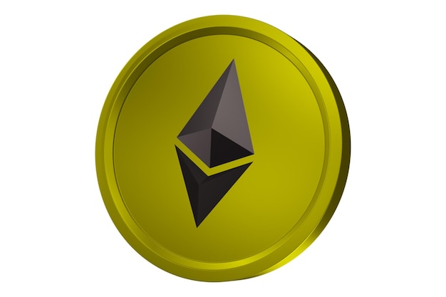 3d render eth moneta i ikona blockchain w złotym kolorze ilustracji